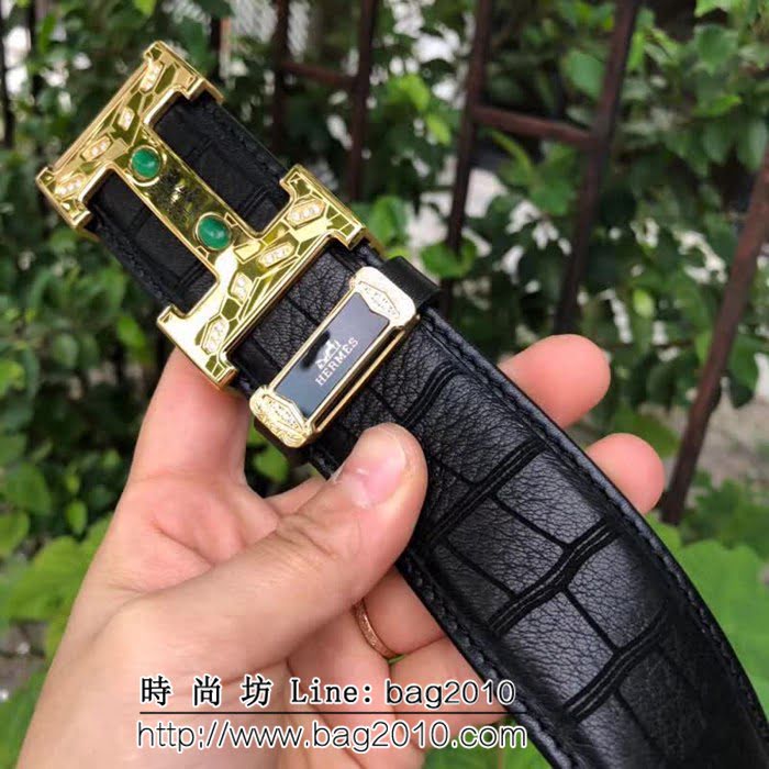 愛馬仕HERMES 南非野生鹿皮 精湛工藝鑲鑽貓眼石高端男士皮帶 HHG1523